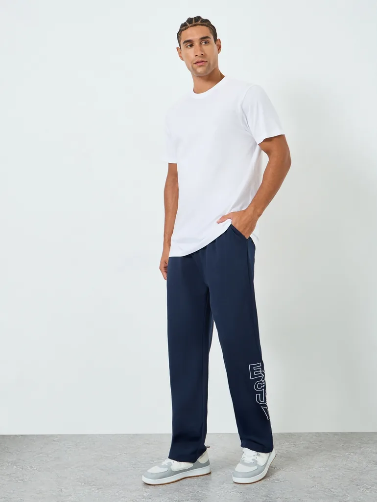 Men Straight Leg Terry Tonal Embroidery Joggers