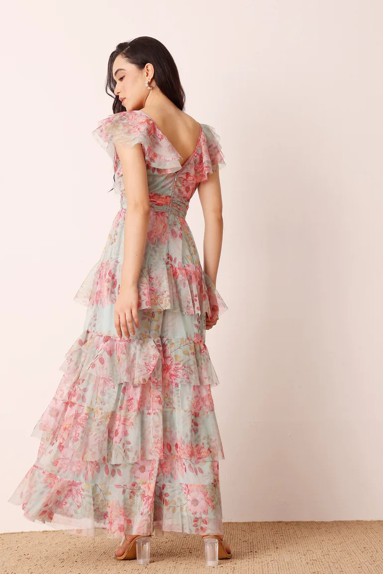 Olympia Maxi Dress in Mint Floral - 3