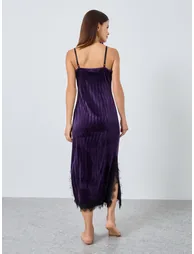 Stripe Textured Velvet Lace Trim Slip Dress - 3