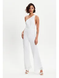 Women's One Shoulder Backless Sequin Jersey Jumpsuit