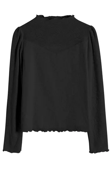 Lettuce Edge Mock Neck Paisley Knit Top in Black