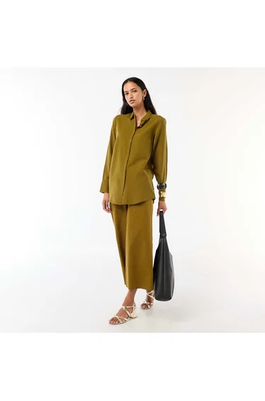 Wide-Leg Linen-Blend Pants GREEN