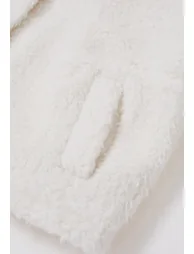 Cozy Collarless Faux Fur Coat in White - 5