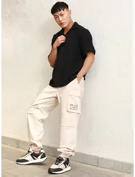Relaxed Fit Cargo Pants with Printed Pocket