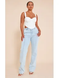Shape White Woven Corset Detail Crop Top - 2