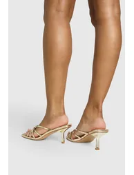 Wide Fit Knot Detail Strappy Heeled Mules - gold - 1