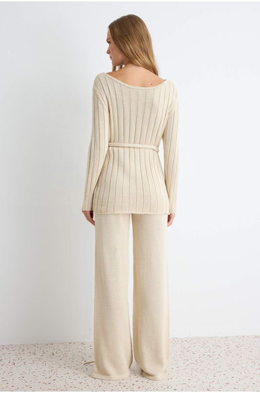 Stone Waist Belt Detailed Cotton Knitwear Bottom - Top Set product thumbnail 4