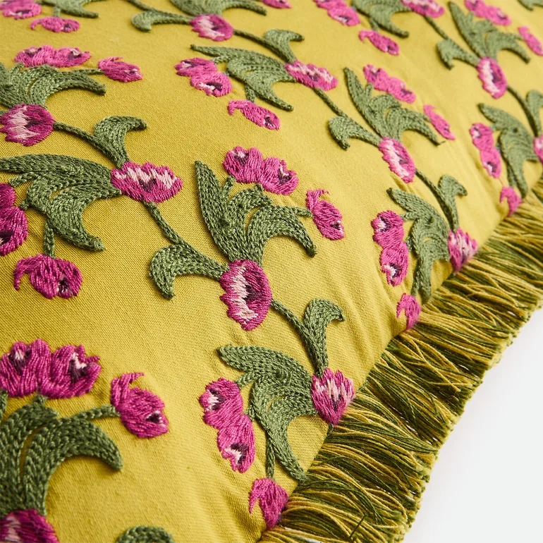 Milzi Embroidered Cotton Rectangular Cushion Cover - 4