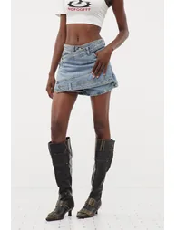 Ermentrude Asymmetric Denim Shorts - 2