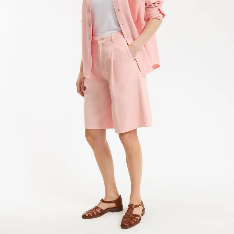 Cotton/Linen Pleated Bermuda Shorts - 1