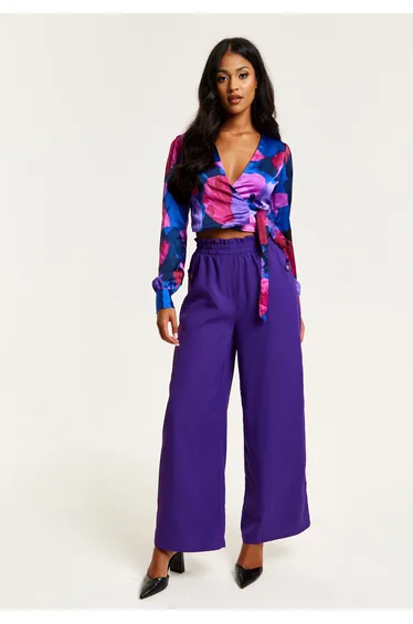Women’s Purple Wide Leg Trousers with High Waist