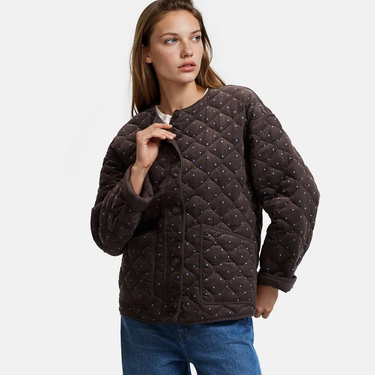Polka Dot Cotton Short Padded Jacket - 1