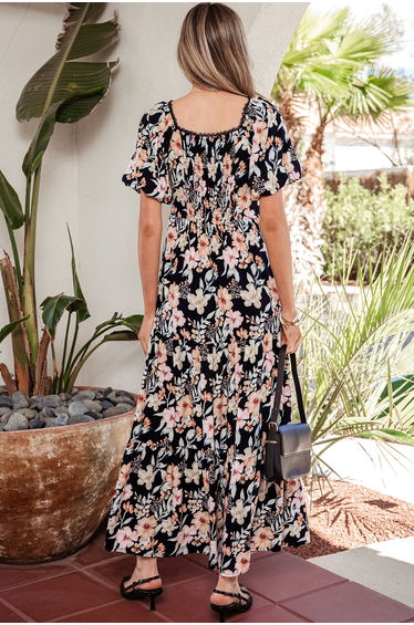 Lvness Short Sleeve Smocked Detail High Waist Floral Maxi Dress product thumbnail 3