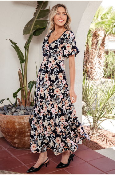 Lvness Short Sleeve Smocked Detail High Waist Floral Maxi Dress product thumbnail 2