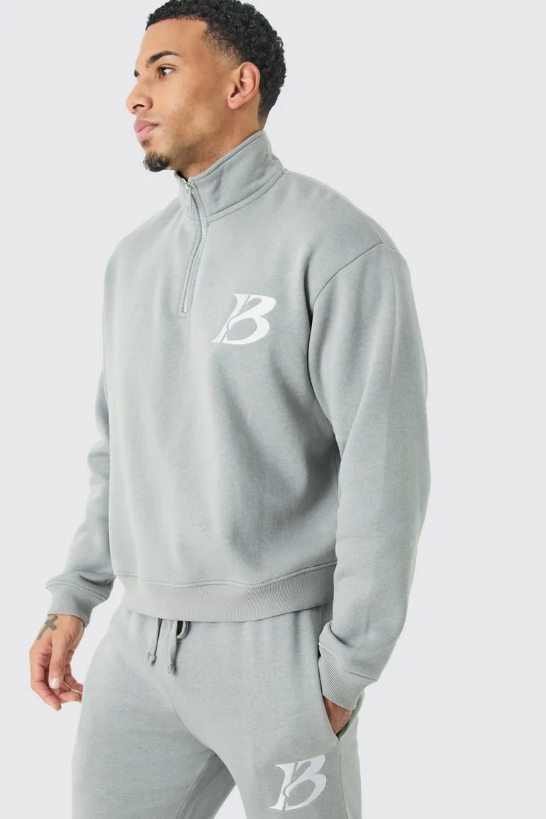 Oversized Boxy B 1/4 Zip Stacked Tracksuit - charcoal