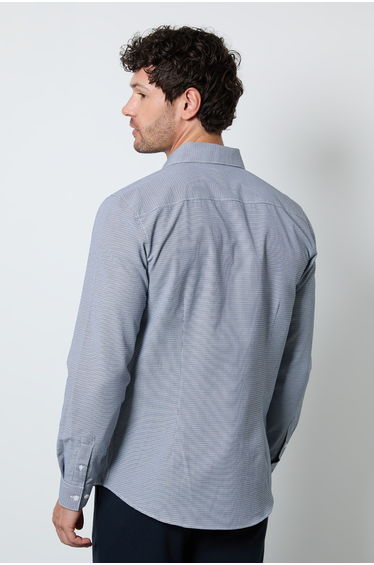 Navy Textured Slim Fit Long Sleeve Shirt product thumbnail 3
