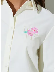 Cream Long Sleeve Embroidered Shirt - 3