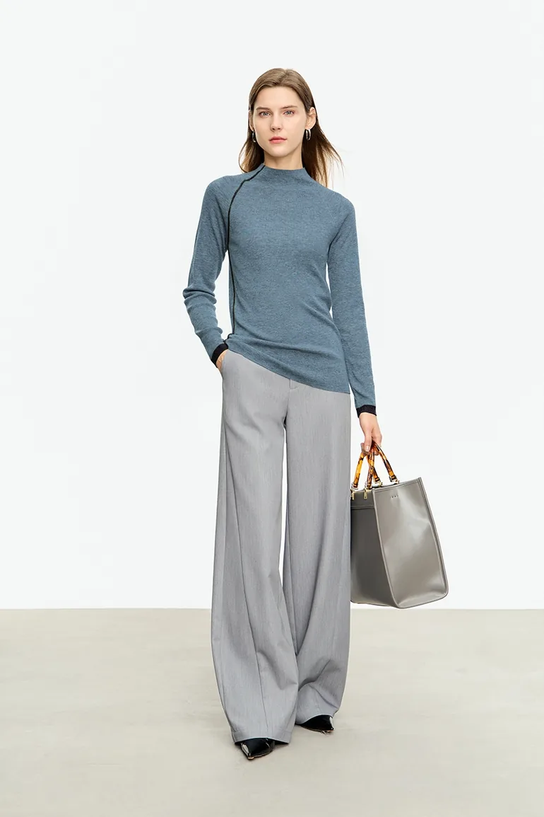 Color - block Mock Neck Sweater