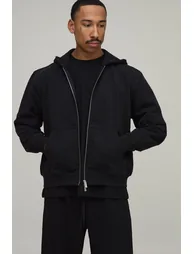 Heavyweight Oversized Boxy Zip Through Hoodie - black