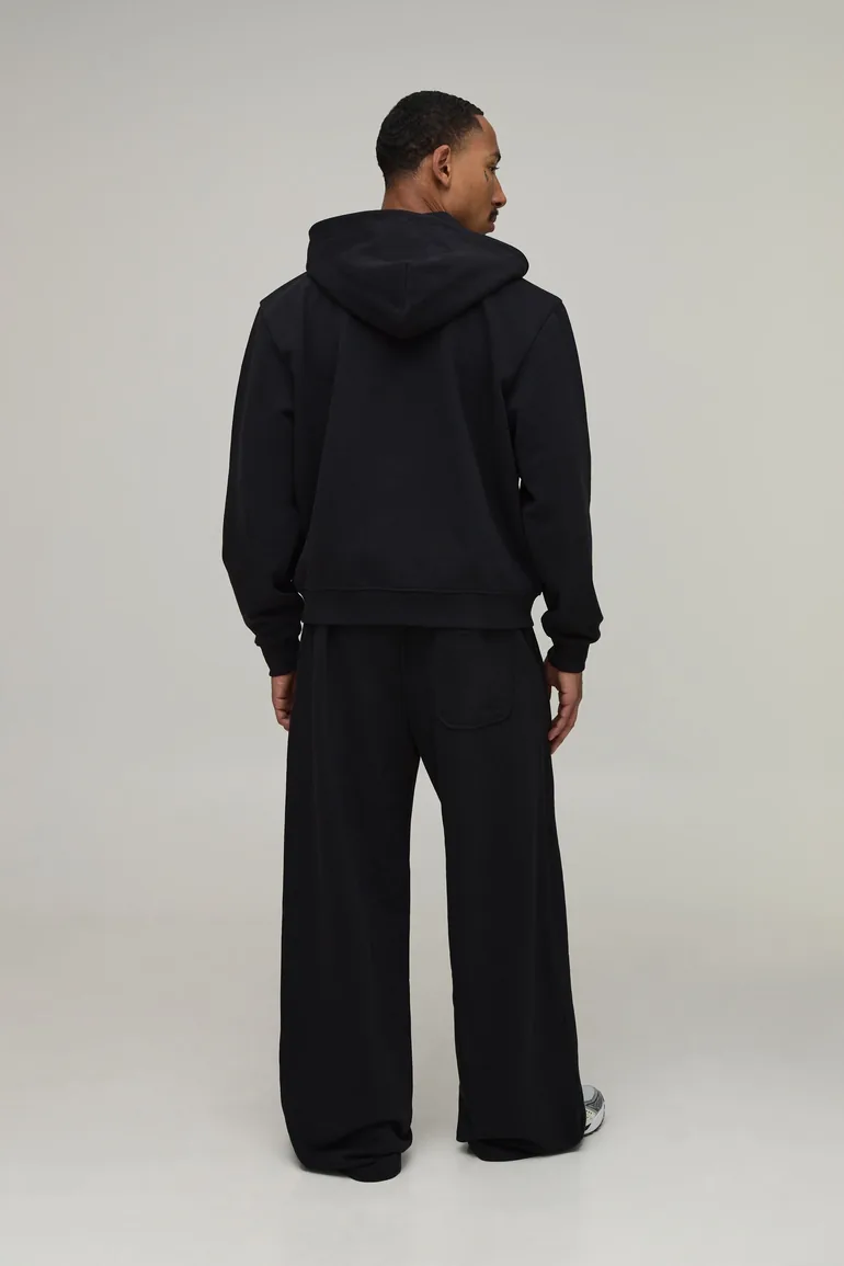 Heavyweight Oversized Boxy Zip Through Hoodie - black - 1