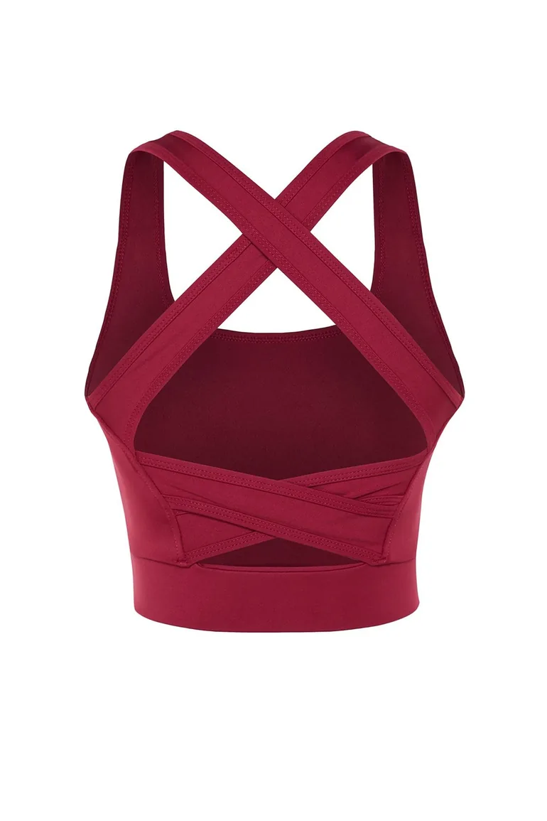 Magenta Support/Shaping Back Detail Square Neck Knitted Sports Bra - 2