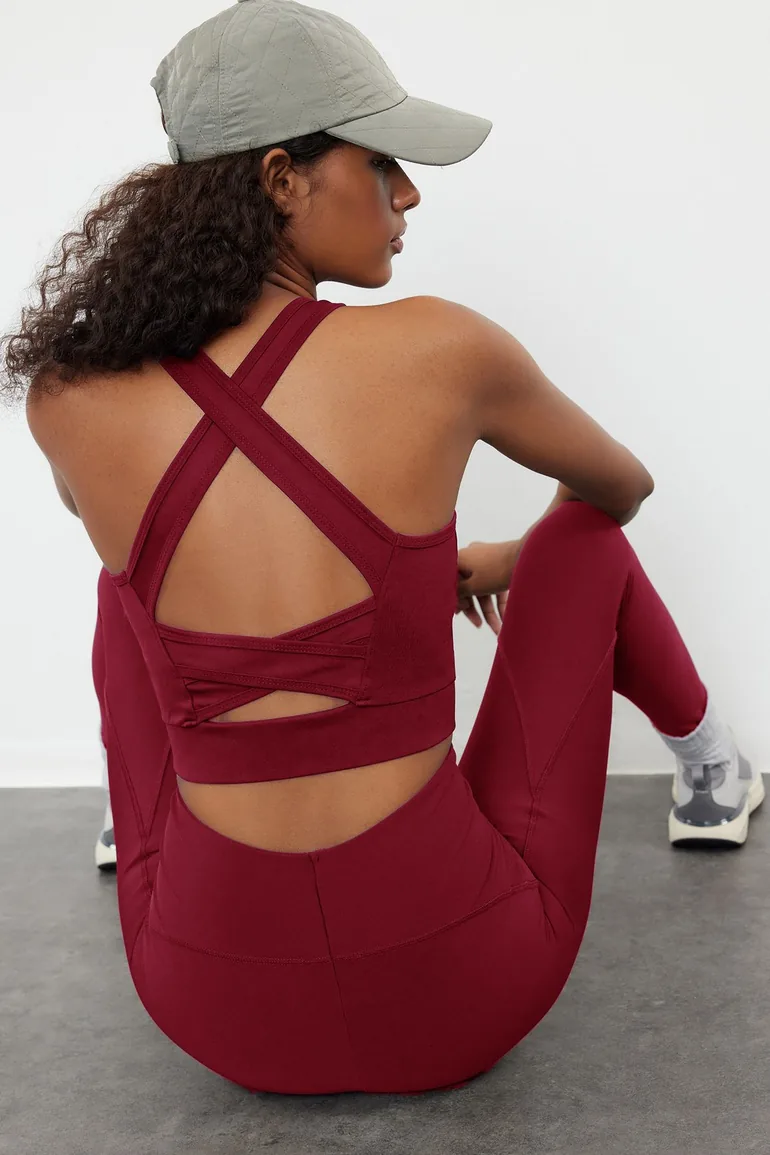 Magenta Support/Shaping Back Detail Square Neck Knitted Sports Bra - 1