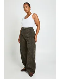 Plus High Waist Leopard Print Barrel Jean - leopard - 1