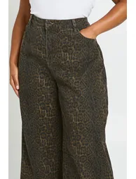 Plus High Waist Leopard Print Barrel Jean - leopard - 3