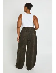 Plus High Waist Leopard Print Barrel Jean - leopard - 2