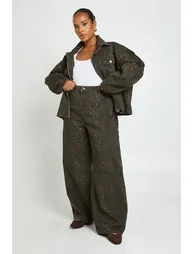 Plus High Waist Leopard Print Barrel Jean - leopard