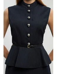 Petite Tailored Pinstripe Peplum Belted Midi Dress - 2