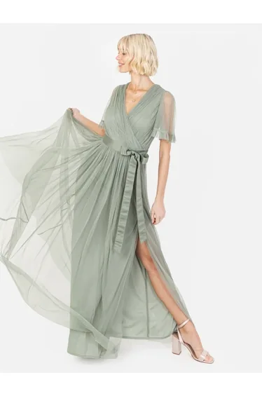 Anaya With Love Recycled Frosty Green Faux Wrap Maxi Dress With Sash Belt