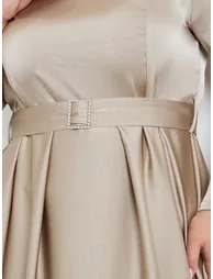 Plus Size Satin A-Line Maxi Dress with Belt - 3