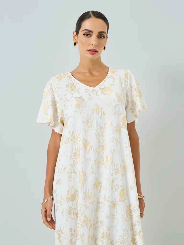 Women Floral Printed Short Sleeve Jalabiya - 1
