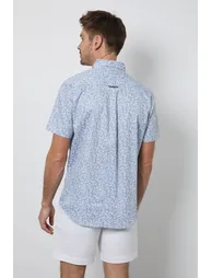 Blue Leaf Print Short Sleeve Shirt - 3