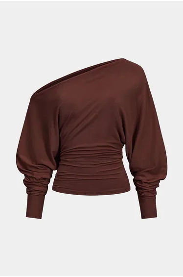 Cut Out One Shoulder Ruched Long Sleeve T-Shirt