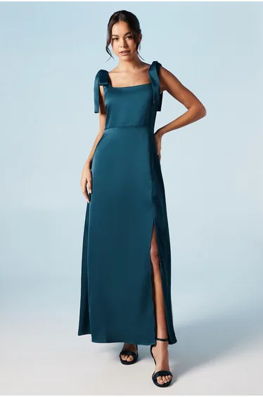 Satin Tie Shoulder Midi Dress