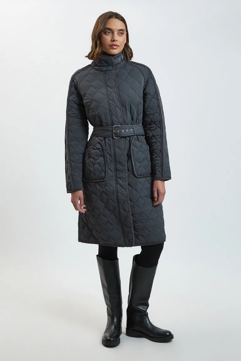 Petite Quilted Tipped Long Coat