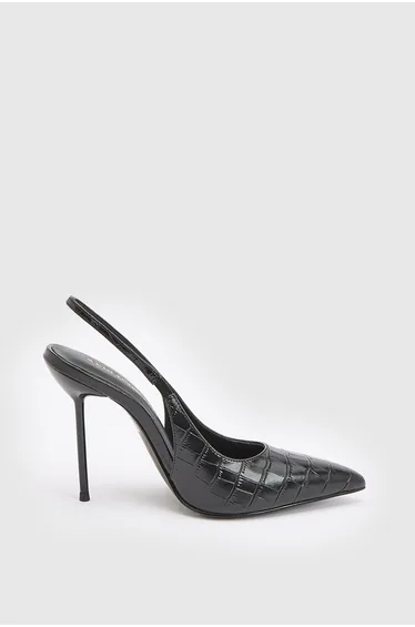 Croc Leather Slingback Heeled Shoe
