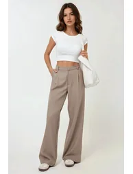 High Waist Pleated Wide Leg Pants - 3