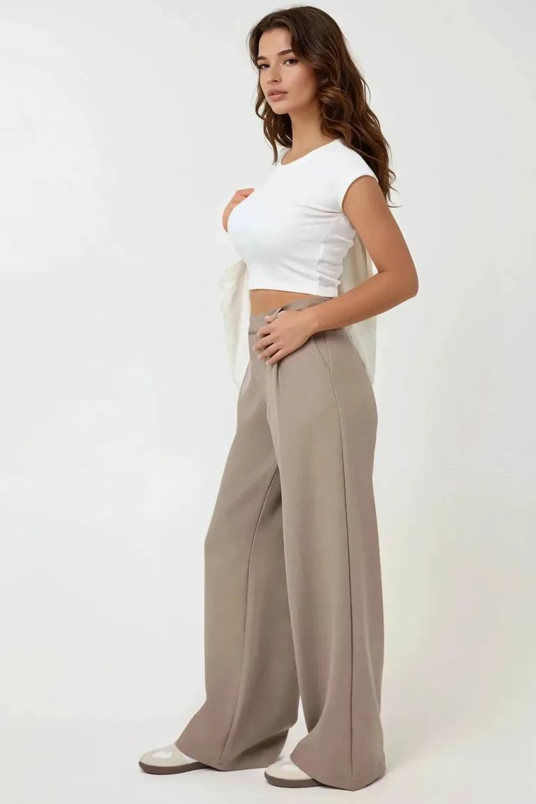 High Waist Pleated Wide Leg Pants - 2
