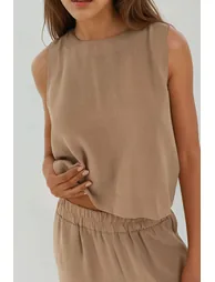 Linen Feel Blouse & Elastic Waist Pants Two-Piece Coord Set - 4