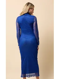 Blue Mesh Print Midaxi Dress - 3