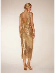 Flagria Cowl Neck Chainmail Split Midi Dress - 5