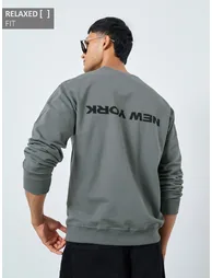 Men Grey Relaxed Fit Slogan Print Sweatshirt - 1