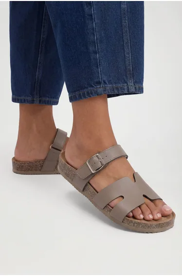 Cut Out Double Strap Sandals - taupe