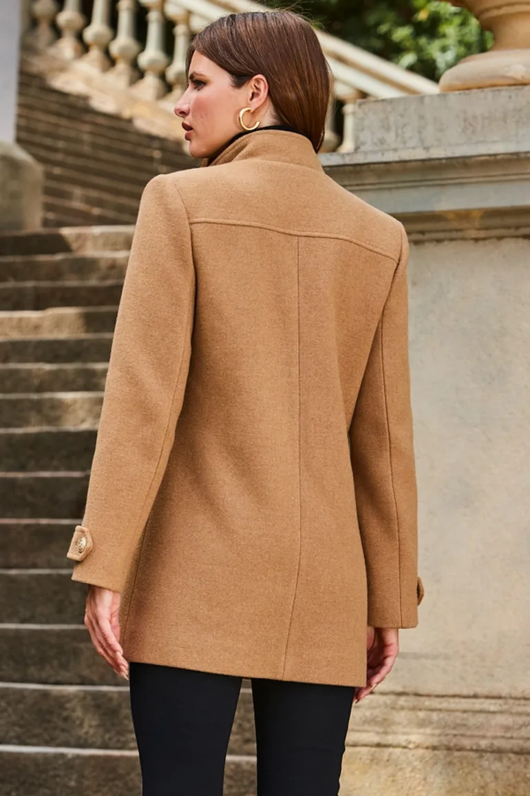 Camel Coat With Gold Button Detail - 3