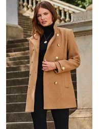 Camel Coat With Gold Button Detail
