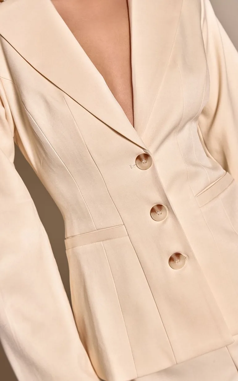 Cream Tailored Woven Button Detail Playsuit - 3