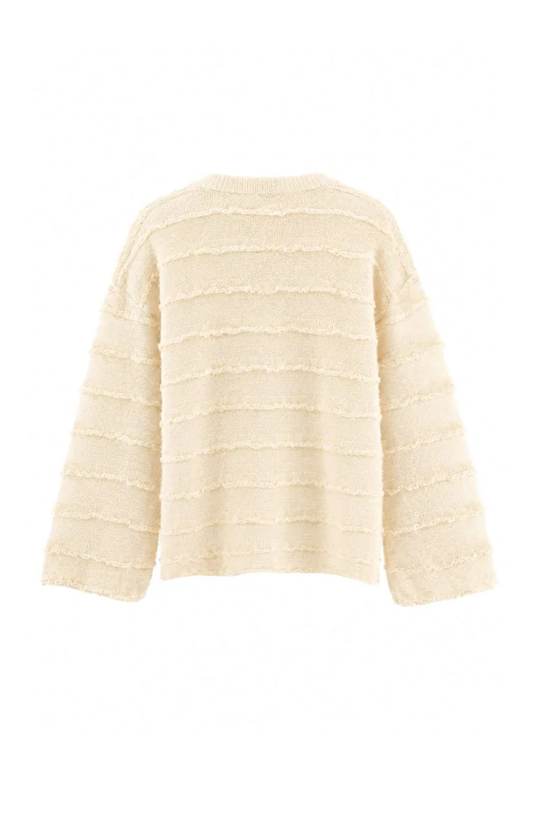 Ecru Mohair Blended Textured Crew Neck Slim Knitwear Sweater - 4